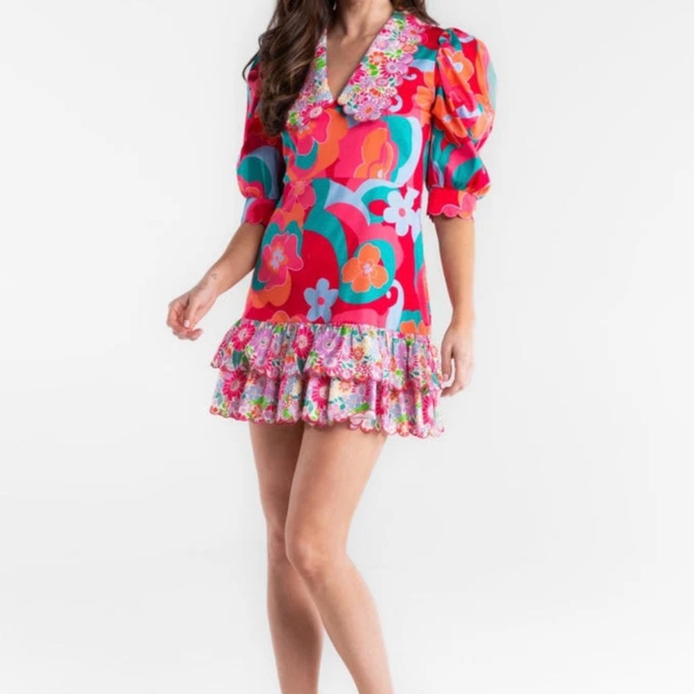 Alden Adair Piper Dress Floral Puff Sleeve Tier Size medium